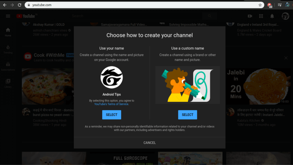 Choose how to create your youtube channel (step-4)