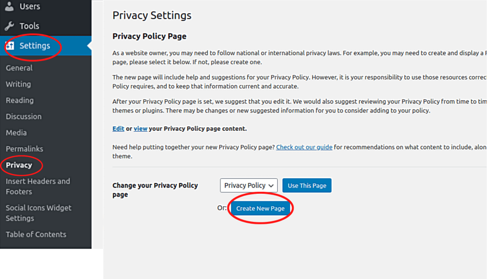 create privacy policy page in wordpress