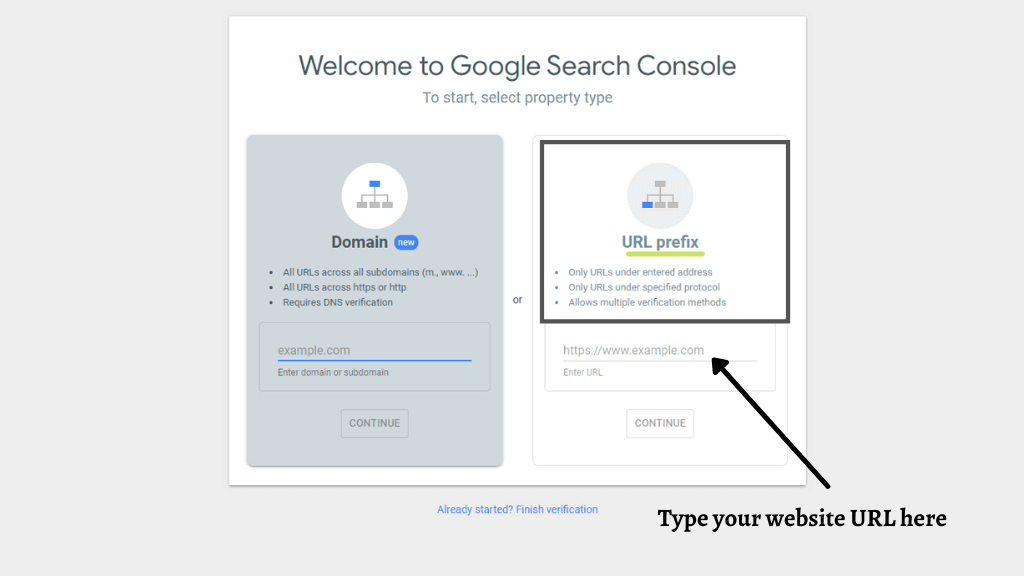 select property in search console