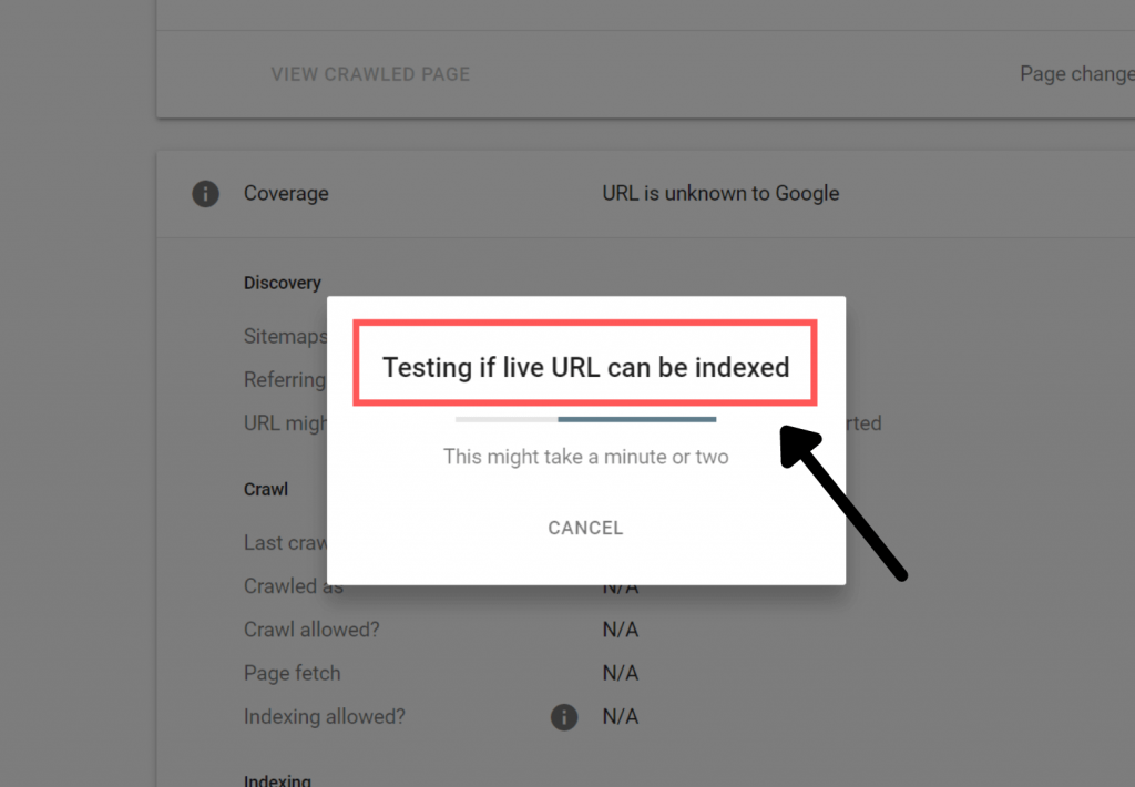 Live URL indexing