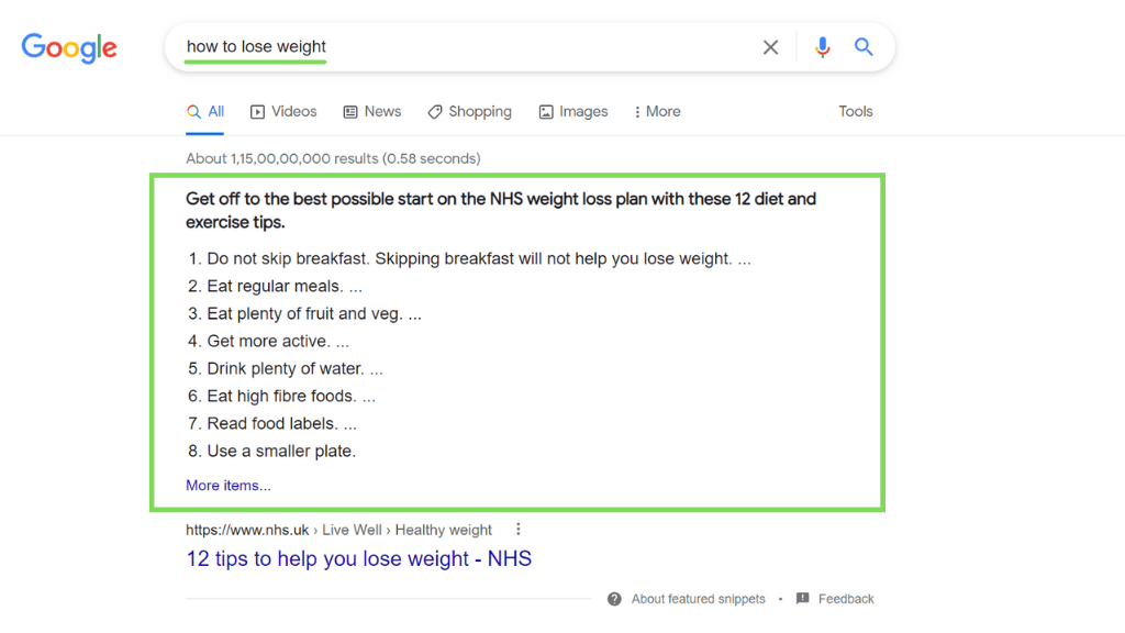 featured snippet - write a perfect blog post