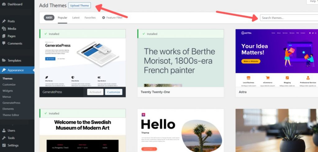 search for theme in wordpress
