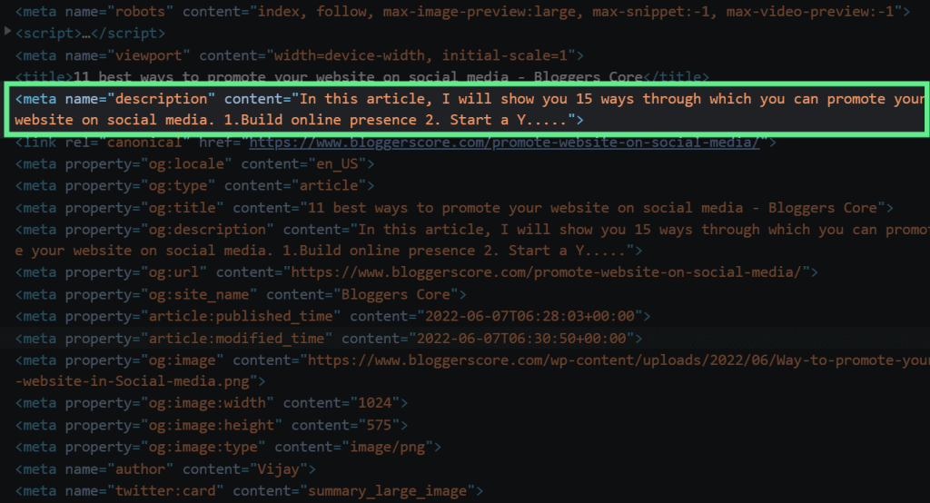 meta description html code example